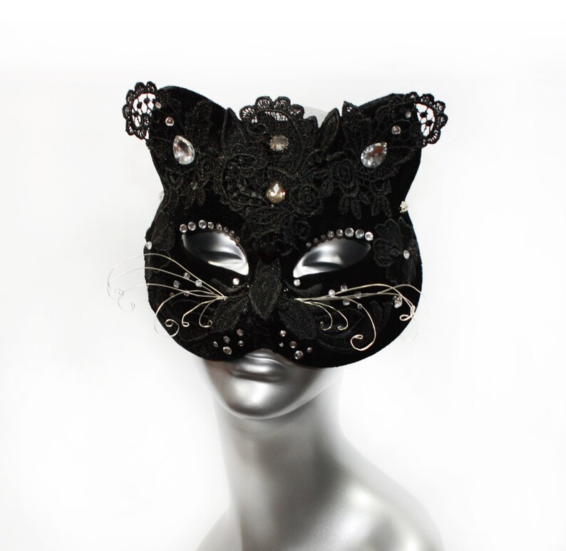 Halloween Cat Mask Velvet Masquerade Mask Gothic Headpiece Etsy