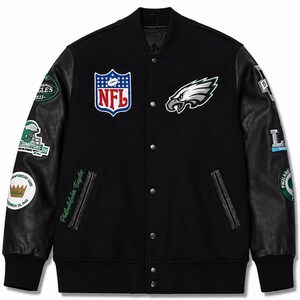 Vintage Inspired Black Varsity Jacket – Green & White Football Style Leather Sleeve Jacket Unisex jacket