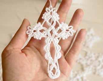 Crochet cross ornaments Hanging decorations Christmas tree decor Religious ornaments Easter ornament Baptism ornament