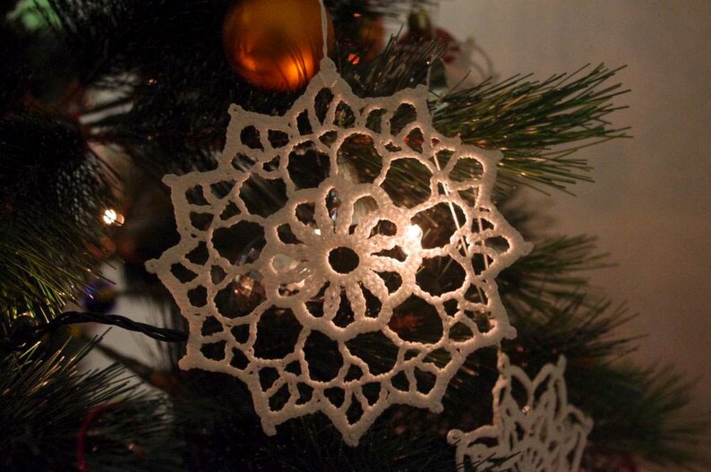 Crochet snowflakes Christmas ornaments decorations Cotton embellishment White snowflakes Christmas snowflakes S5 image 3