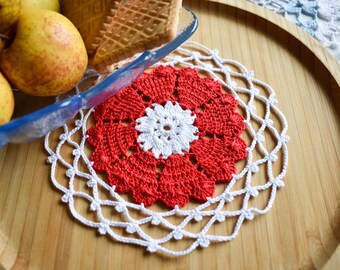 Small crochet doily White red doilies Small cotton crochet doilies Small doily Small lace doily Crochet coaster 515