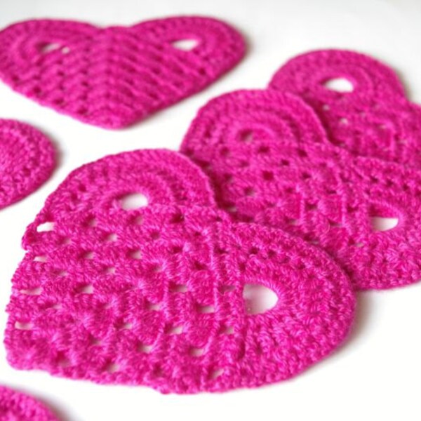 SALE 35% OFF: Crochet hearts coasters Deep pink fuchsia crochet heart Crochet tea coffee set Cotton set of 6 small crochet doilies