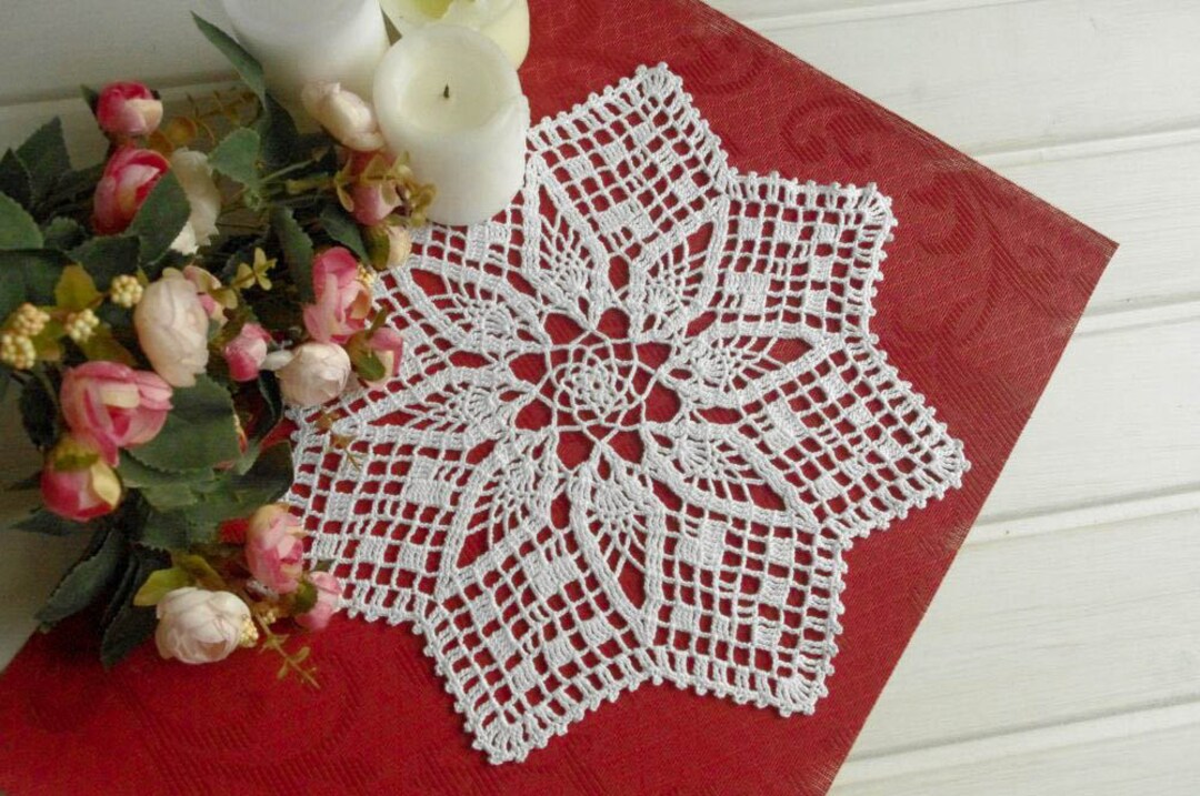 Large Crochet Doily 13 Inches White Crochet Doilies Crochet Decoration ...