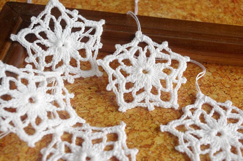 Crochet snowflake Star ornament crochet Hanging ornaments Christmas decorations White snowflakes Christmas gifts Small snowflake S11 image 3