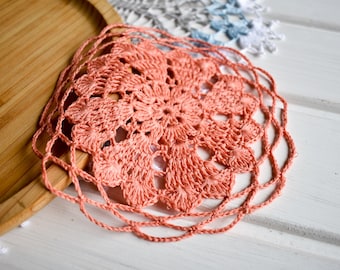 Coral doily Crochet doily Small lace doily Linen lace doilie Small crochet doilies Crocheted doilies lace 520