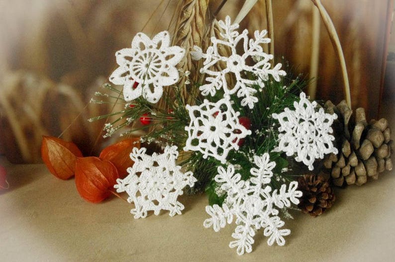 Crochet snowflakes Set of 6 Lace snowflakes Winter decor Handmade snowflakes Christmas decorations S18 S1 S16 S6 S14 S11 K1 image 1