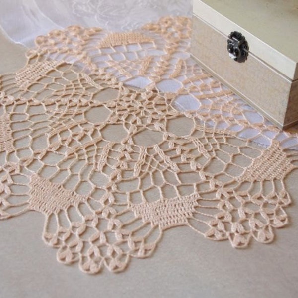 Cream peach crochet lace doily linen round centerpiece crochet doily handmade crochet doilies