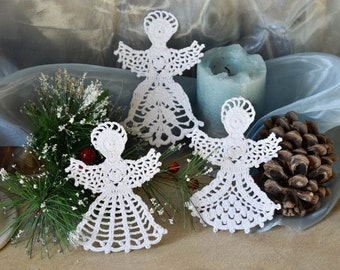 3 Crochet angels Christmas ornaments Setof 3 Crochet angel Christmas tree decorations Crochet Christmas angel