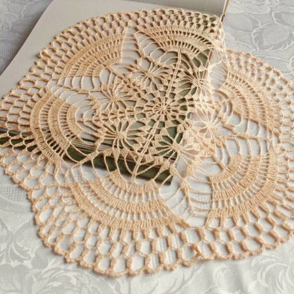 Lace doily cream peach color linen round centerpiece crochet doily handmade crochet doilies