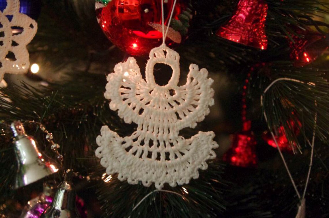 Crochet Christmas angels Hanging Christmas ornaments White Etsy