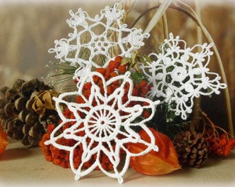 3 Crochet snowflakes Winter decor Lace snowflakes set of 3 Handmade ornaments Christmas decorations S3 D C (K3)