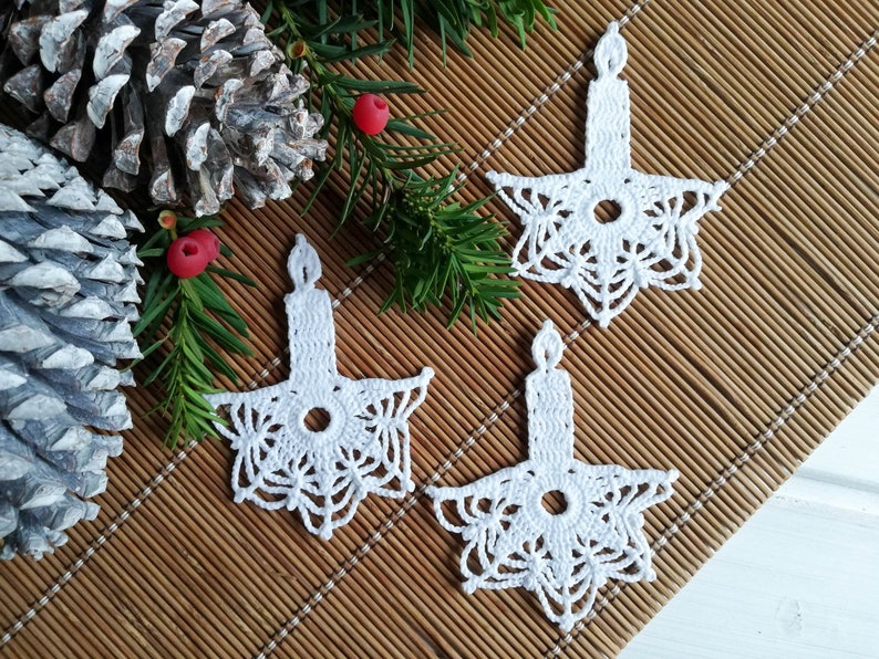 Candle ornaments Crochet decorations Christmas tree decor Religious ornaments image 2