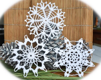 Crochet snowflakes set of 3 Large snowflakes Winter decor Lace snowflake Handmade ornaments K70