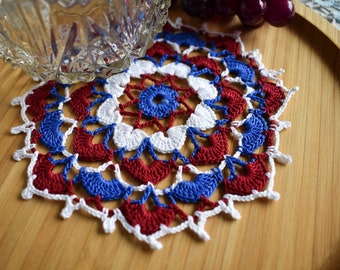 Small crochet doily White red blue doilies Small cotton crochet doilies Small doily Small lace doily Crochet coaster 517