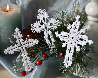 Set of 3 Crochet cross ornaments Religious decor Lace cross Christmas decorations Handmade ornaments