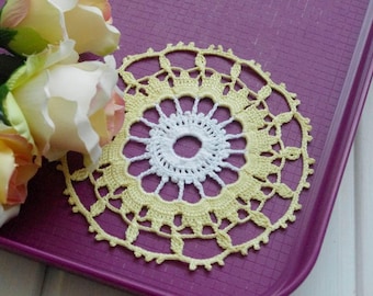 Small crochet doily White and yellow lace doilies Small cotton crochet doilies Small doily Small lace doily 393