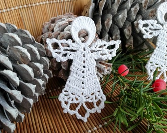 Crochet Christmas angels Hanging Christmas ornaments White crochet angels Christmas tree decorations