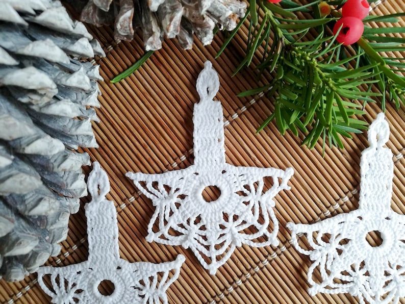 Candle ornaments Crochet decorations Christmas tree decor Religious ornaments image 1