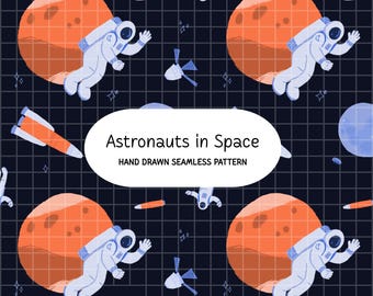 Patrón PNG sin costuras de exploración espacial, cohete de Marte, astronauta, luna, tardígrado, ciencia ficción