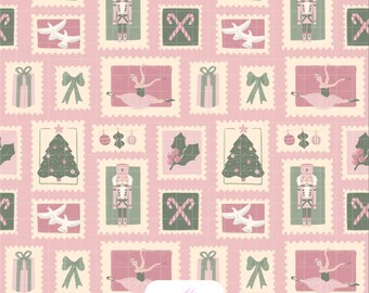 Papel digital rosa vintage con estampado navideño / Cascanueces, bailarina y hada de azúcar para tela y papel de regalo.
