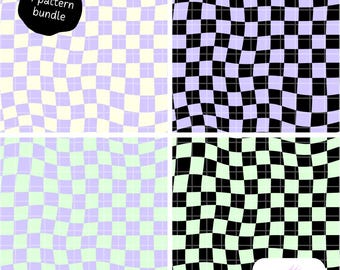 Paquete de patrones ondulados de tablero de ajedrez estilo Y2K sin costuras, 4 colores, suministros para diarios creativos.