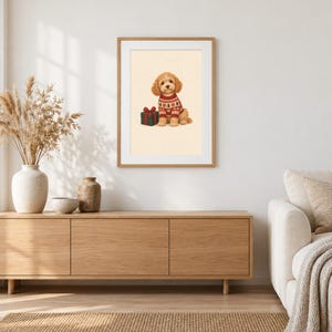 Cavapoo in a Christmas Jumper Print, Festive Cavapoo Puppy, Dog Christmas Wall Art