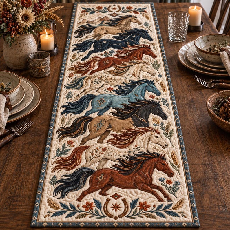 Western Wild Horses Quilted Table Runner, Rustic Equestrian Decor - Etsy UK