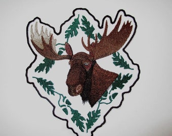 Moose Embroidered Patch Iron On 8" Large