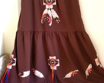 Native Pow Wow Ribbon Skirt Feathers XL