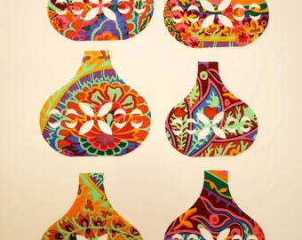 6 Southwest Pottery Iron On Fabric Patch Set