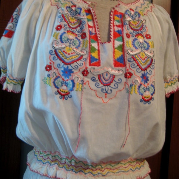 Mexican Embroidered Blouse Upcycled Size M L RESERVED