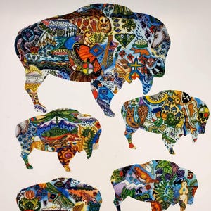 5 Native American Buffalo Iron On Fabric Patch 7"