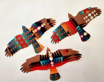 3 Eagle Bird Hawk 5" to 7" Iron On Fabric Applique Set