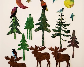 20 Moose Birds Tree Appliques Patch Iron On Set