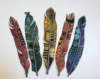5 Indian Feathers Patch Large 8" Iron On