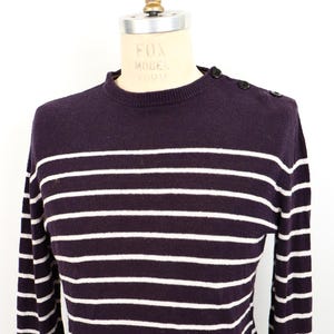 Navy Blue & White Stripe Nautical Sweater with button shoulder / men&#39;s small