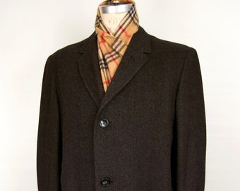 1950s-60s Charcoal Tweed Overcoat / dark grey herringbone wool dress coat / men's 44 / extra large