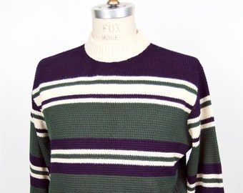 1980s-90s Mockneck Striped Sweater / men's large