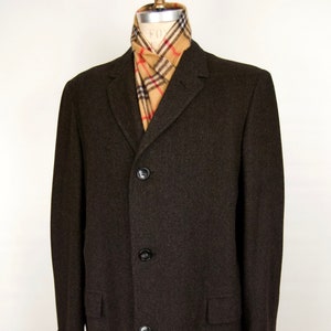 1950s-60s Charcoal Tweed Overcoat / dark grey herringbone wool dress coat / men&#39;s 44 / extra large