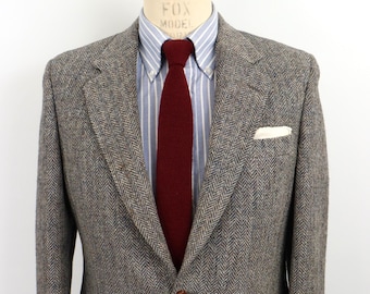 Marynarka sportowa Harris Tweed z lat 80. z guzikami ze skóry wiązanej / męska, rozmiar S / 38