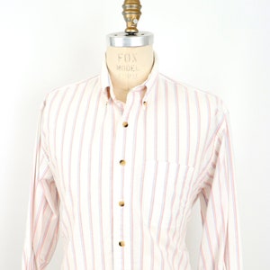 Camisa Oxford a rayas con botones de L.L.Bean, década de 1980, con rayas verticales blancas, azules y rojas / talla grande para hombre