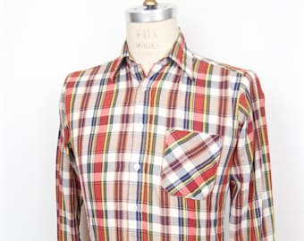 1980s Plaid Shirt in lightweight spring/summer cotton / men's small