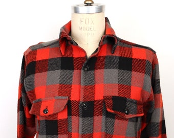 Vintage 50s-60s Melton Check Wool Flannel Shirt / men's medium