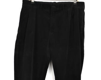 1990s Polo Ralph Lauren Black Corduroy Pants With Velvety- Wide