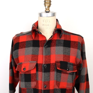 1960s-50s Melton Check Wool Flannel Shirt / men&#39;s medium