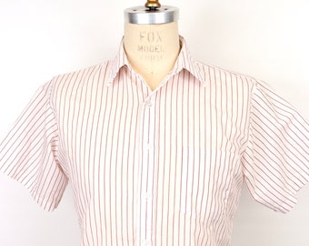 1980s Striped Oxford Cotton Button-Down Shirt w/ red & white vertical stripe / men's medium