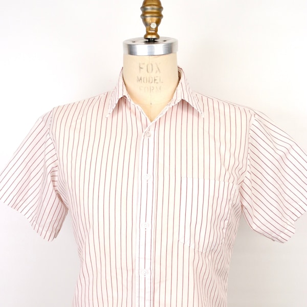 1980s Striped Oxford Cotton Button-Down Shirt w/ red & white vertical stripe / men's medium
