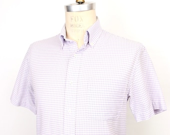 Arrow Lavender & White Check Oxford Cotton Button-Down Shirt / men's small