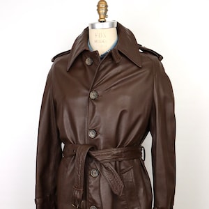 1970s Leather Trench Coat / men's large image 1