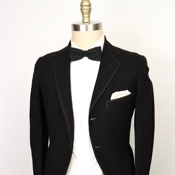 1910s-20s Brooks Brothers Tuxedo Coat w/ Tails / tux tailcoat / dinner suit morning coat, coattails / men's 36 / small-extra small